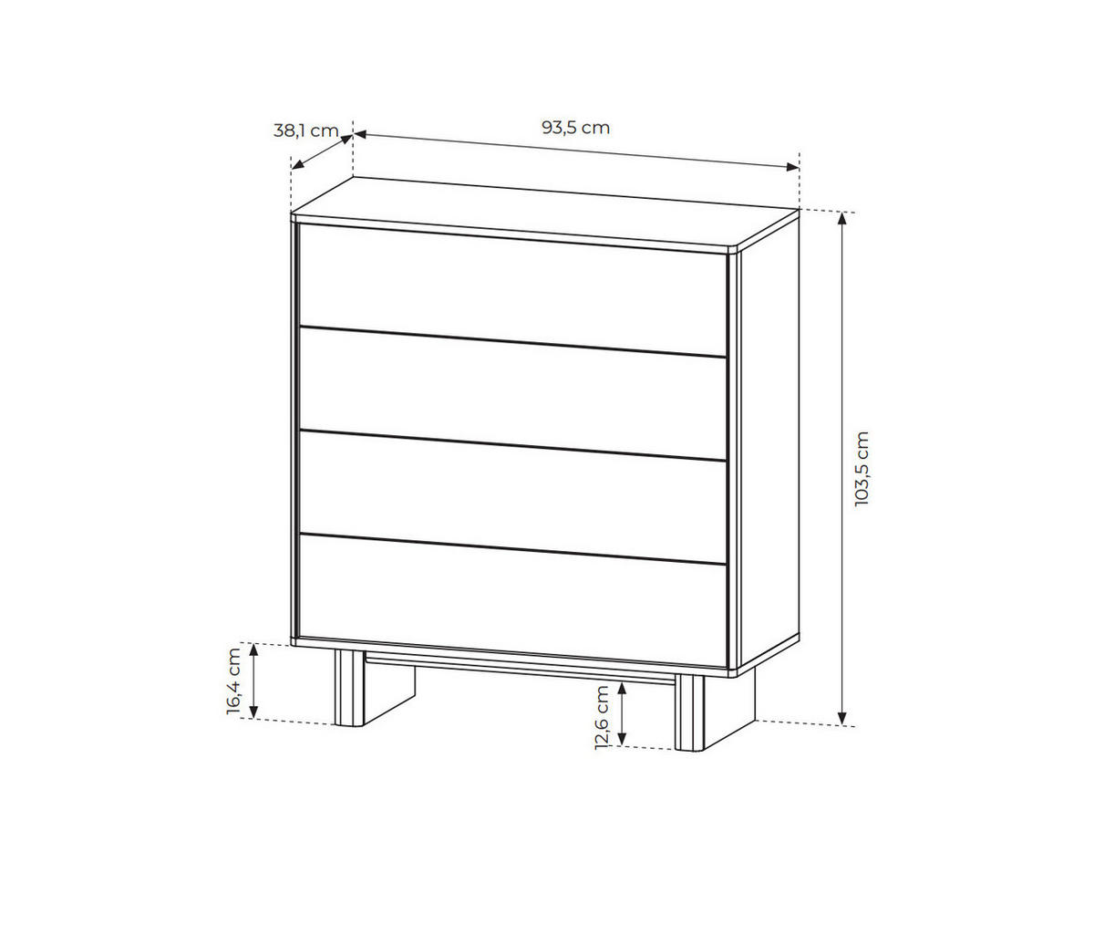 KOMMODE VIRONE (Geölte Eiche, 4 Schubladen, Vollauszug, Push-to-Open) - Eichefarben, Holz/Holzwerkstoff (93/103/38cm) - Ravio