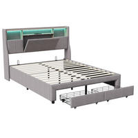 POLSTERBETT 140x200 cm mit 2 Schubladen & USB, grau - Grau, Metall (140/200cm)