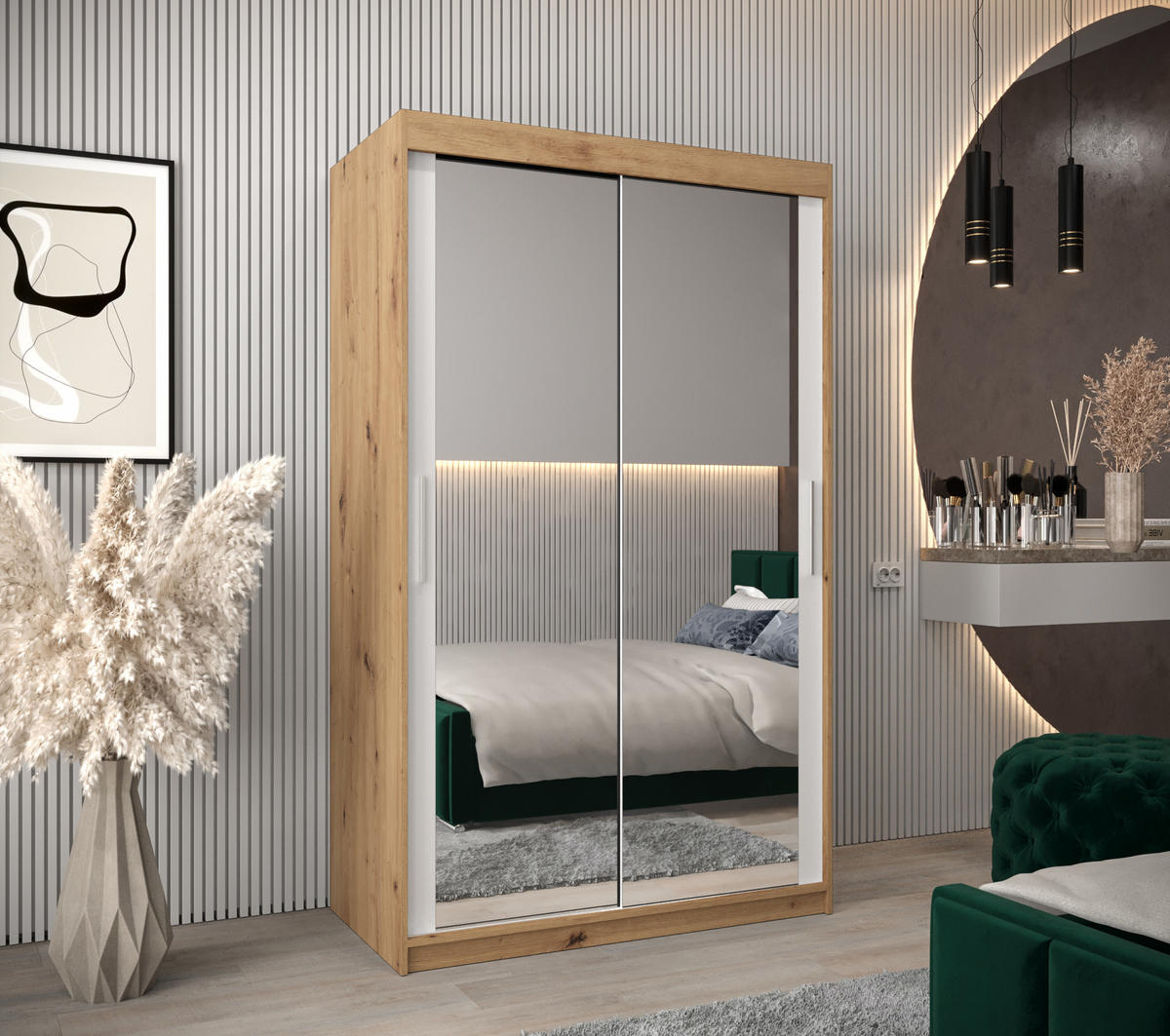SCHWEBETÜRENSCHRANK 200/120/62 2-türig - Silberfarben/Weiß, Holz/Kunststoff (120/200/62cm) - Abiks Möbel
