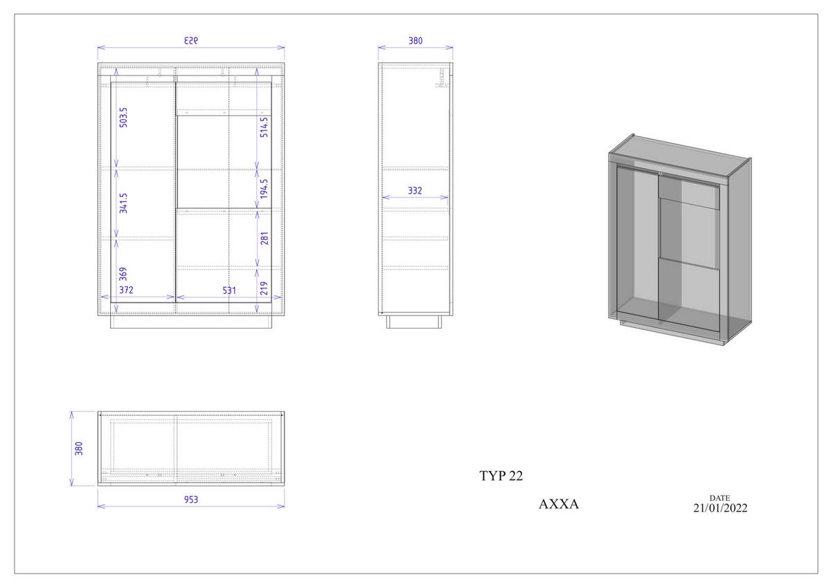 VITRINE M11 Weiß 96/136/38 cm - Weiß, Holzwerkstoff (96/136/38cm) - Livojo