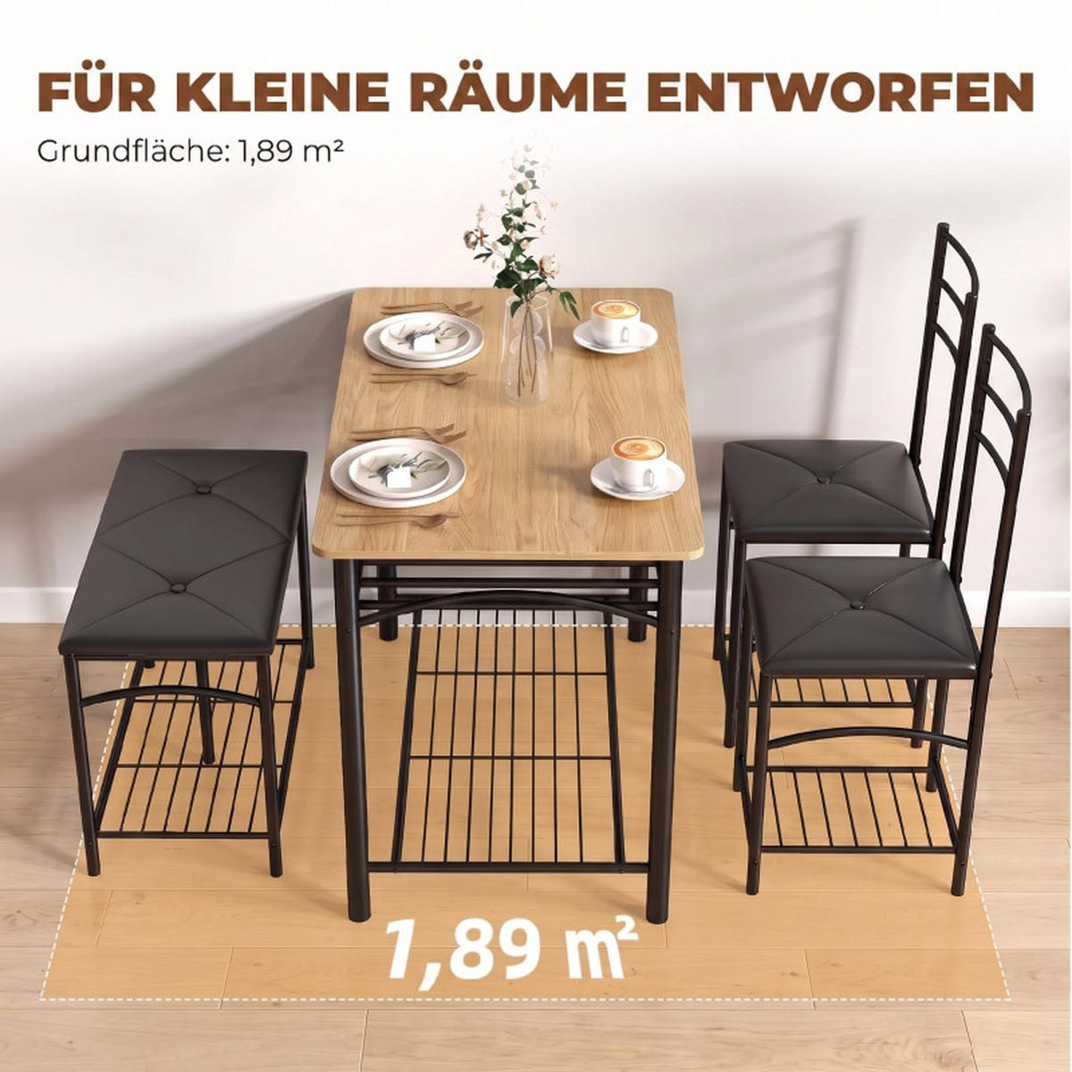 ESSGRUPPE DE-39308 Tisch mit 2 Stühlen und Bank Braun/Schwarz - Braun, Holzwerkstoff (100/76.3/60cm) - ComfortXL