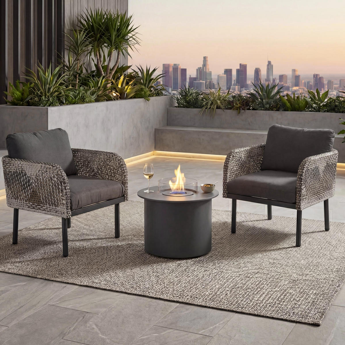 POLY-RATTAN SADA Tmavě šedá - tmavě šedá, kompozitní dřevo - MCW