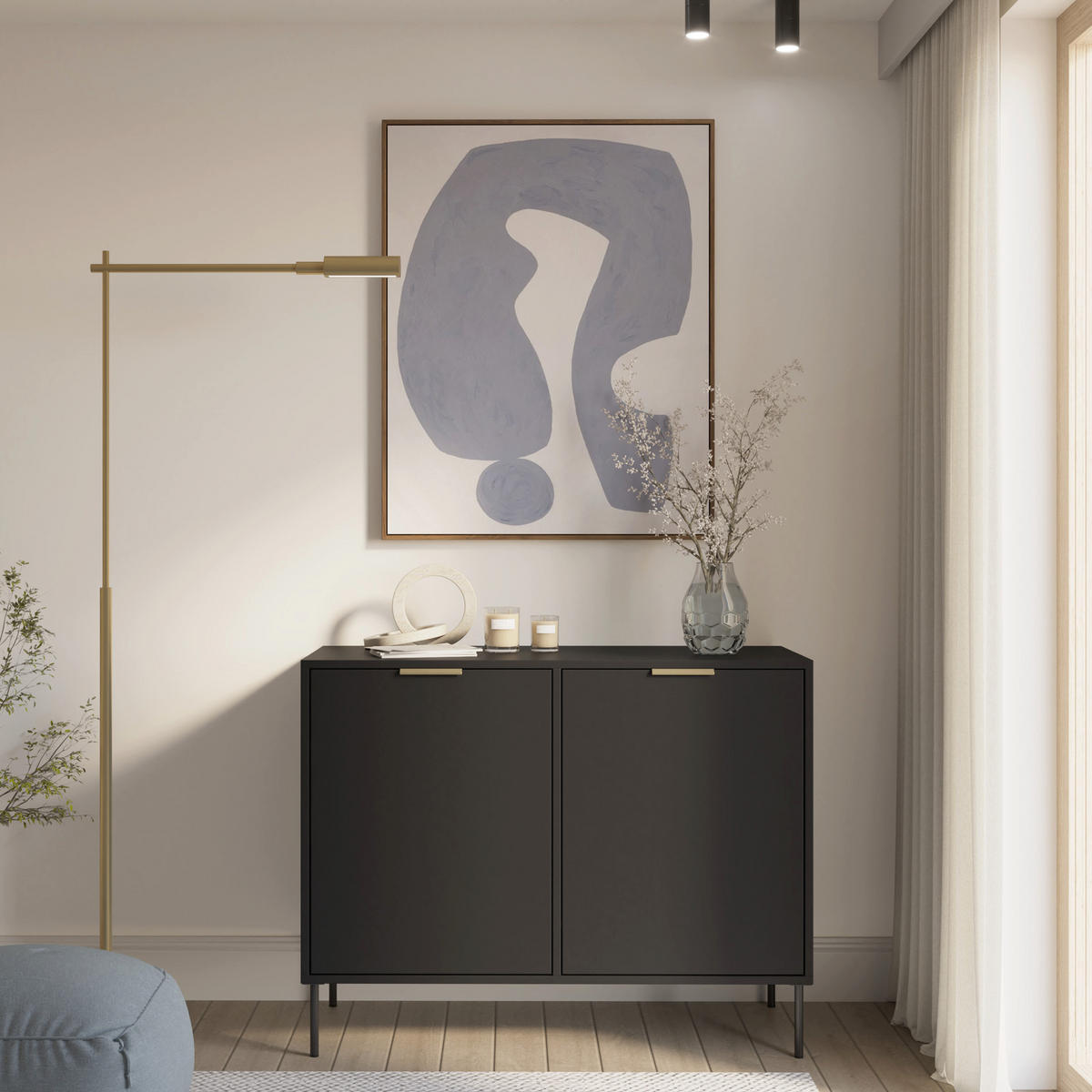 SIDEBOARD Vena Schwarz 100 cm - Goldfarben/Schwarz, Holzwerkstoff/Kunststoff (100.6/86/40cm) - Selsey