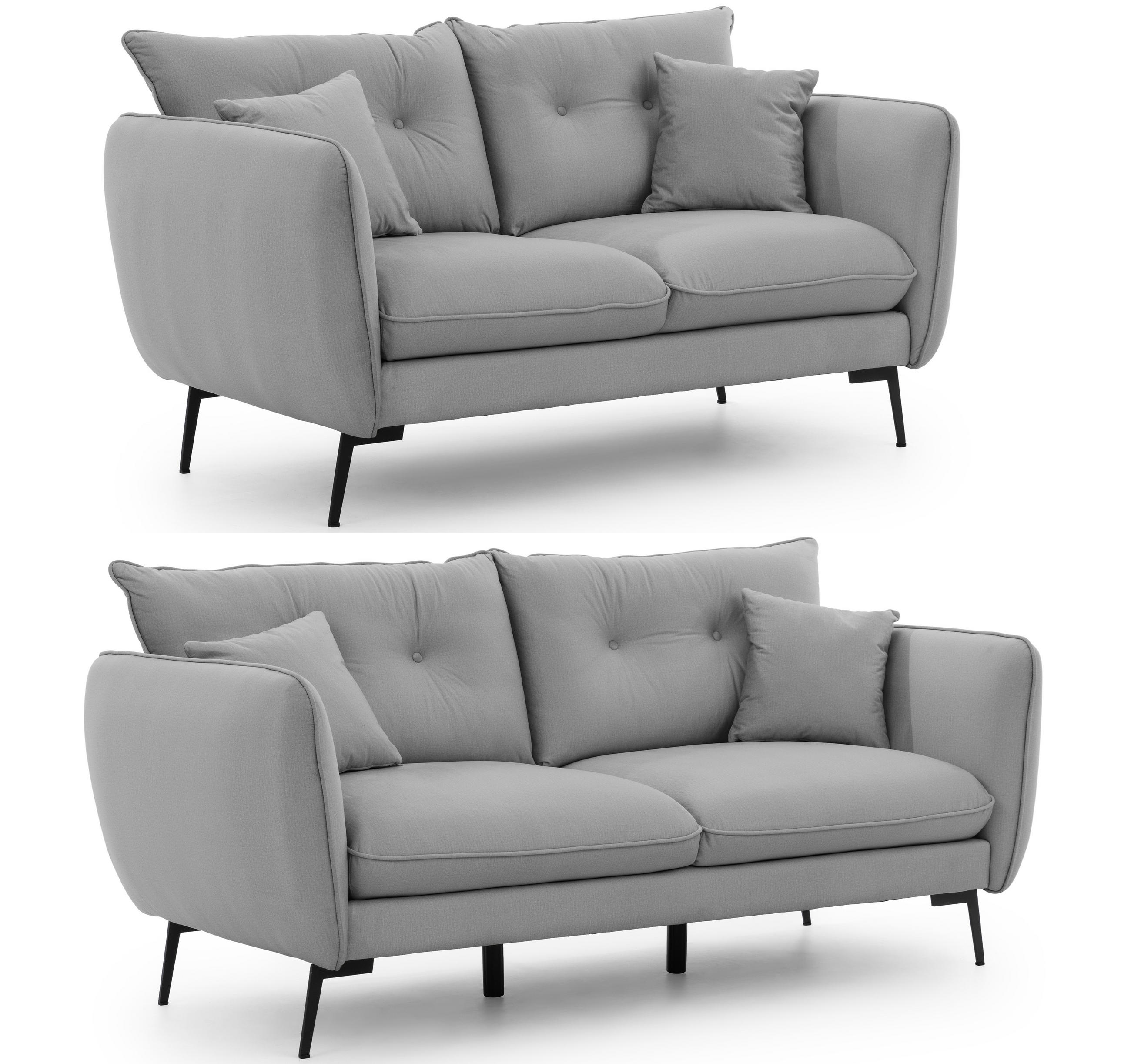 SITZGARNITUR 3+2 Nordloft Hellgrau Samt - Hellgrau/Schwarz, Holz/Textil (204/86/100cm) - S-Style Möbel