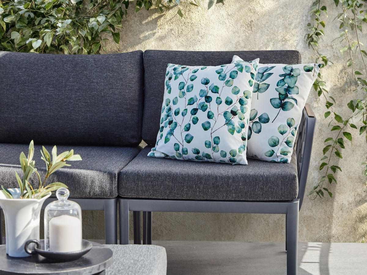 Gartenkissen 2er-Set Grün 45/45 cm Bosque - Weiß/Grün, Textil (45/12/45cm) - Beliani