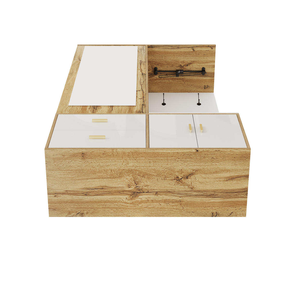 SCHUHSCHRANK aus Spanplatte 100x38x180cm in Weiß & Natur mit Spiegel - Naturfarben, Holzwerkstoff (100/180/38cm) - Modfu