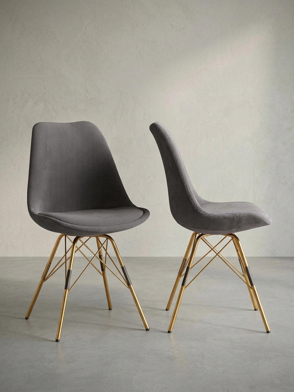 ESSZIMMERSTUHL 2er Set Cordstoff mit Metallgestell Schalenform Skandinavisch gepolstert, Anthrazit 48x58x85 cm - Anthrazit/Goldfarben, Textil/Metall (48/85/58cm) - KADIMA DESIGN