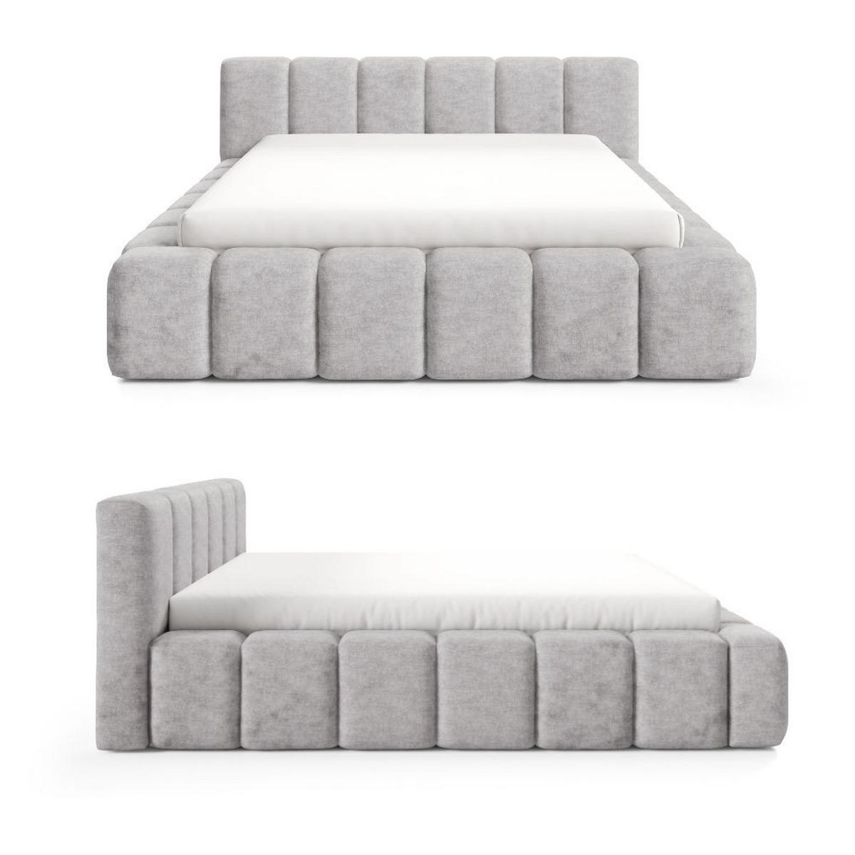 POLSTERBETT KALLA Premium 160x200 cm mit Bettkasten – PERFECT HARMONY 80 - Hellgrau, Holz - Dekori_Interiors