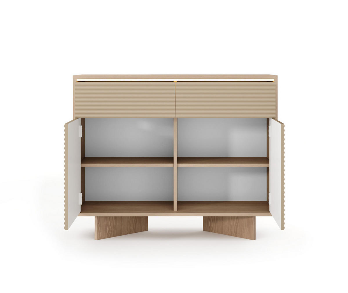 KOMMODE TORSANO (Bolivar Natur/Cappuccino, 2 Türen, 2 Schubladen, LED-Beleuchtung, Push-to-Open) - Eichefarben/Beige, Holz/Holzwerkstoff (104/84/40cm) - Ravio