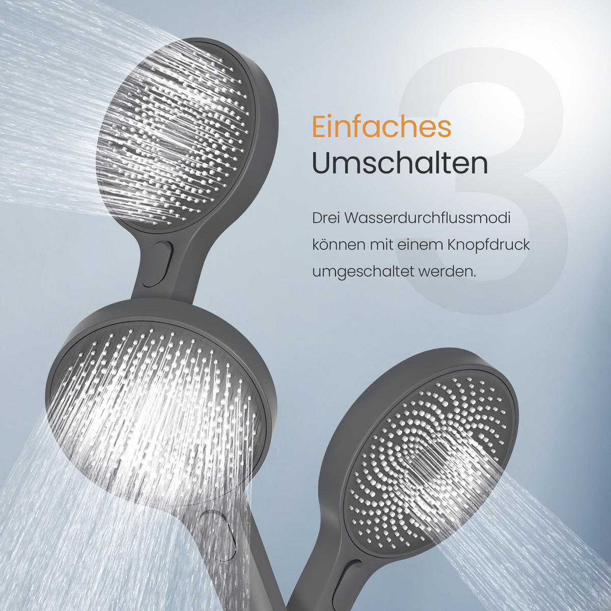 ÜBERKOPFBRAUSESET mit Thermostat Drei Wasserauslassmethoden Anthrazit - Anthrazit, Metall (10.5/66.5/39.5cm) - EMKE