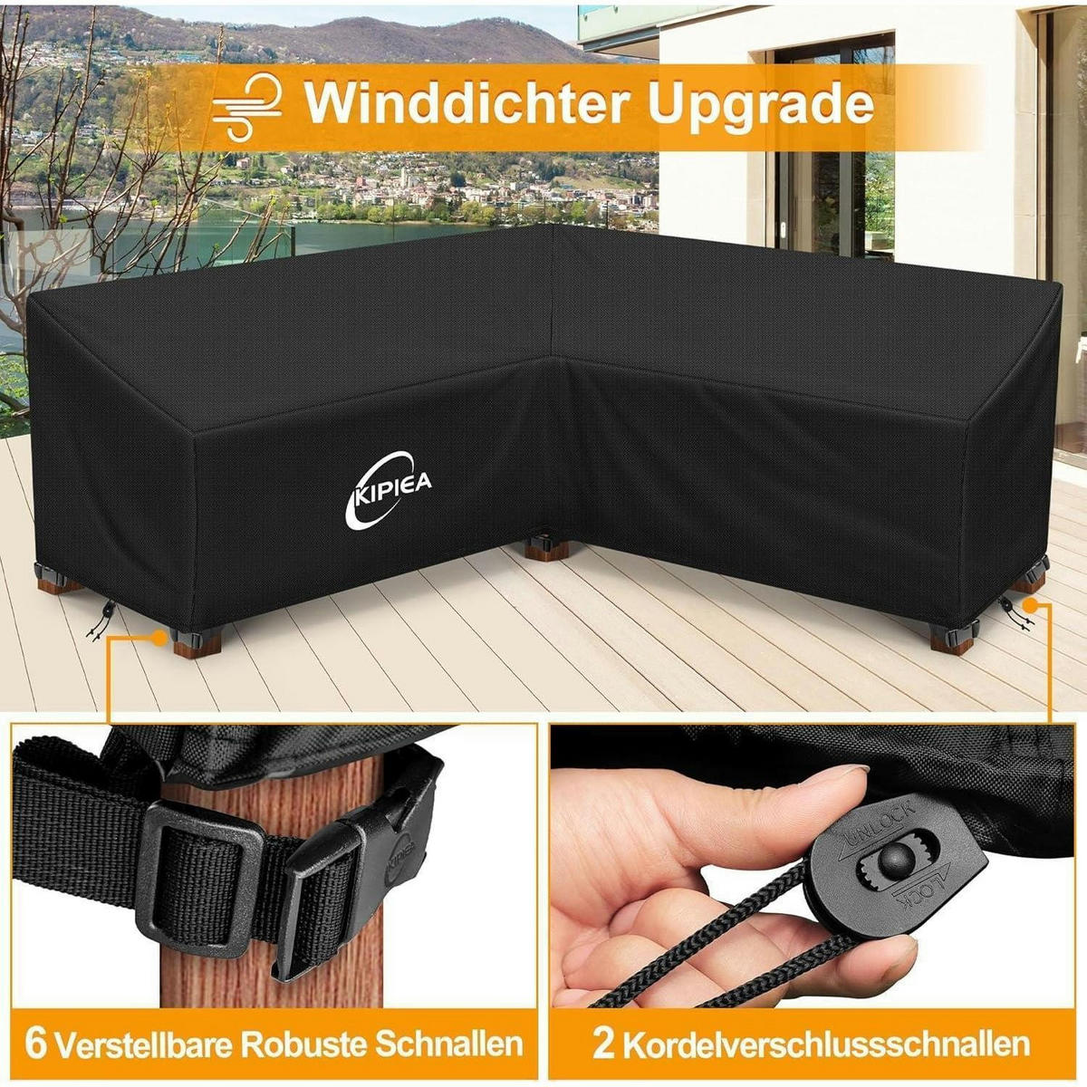 ABDECKUNG Loungemöbel L-Form Wasserdicht 204 x 204 x 85 cm - Schwarz, Kunststoff (204/78/204cm)