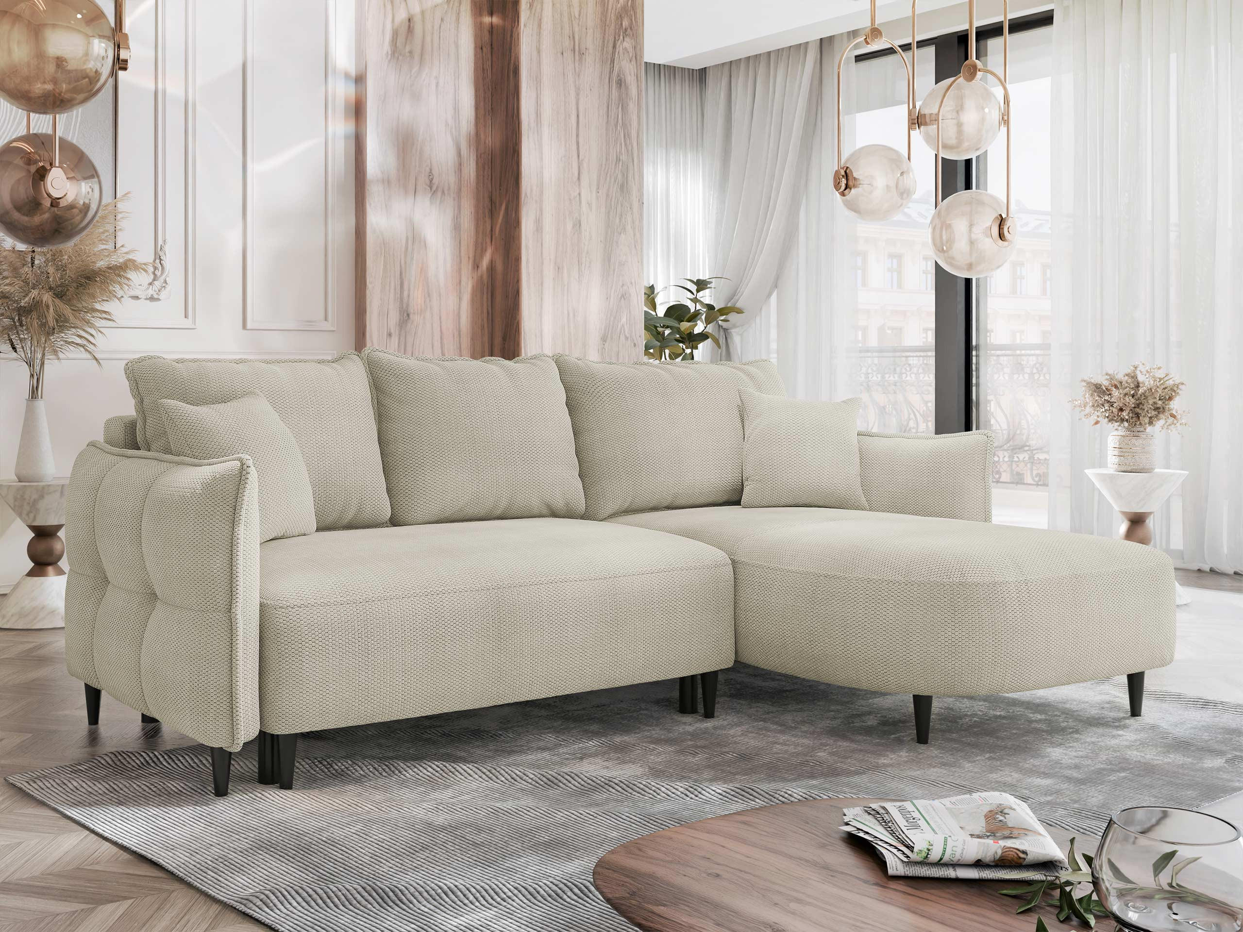 ECKSOFA Sycylia, Seite: Rechts - Schwarz/Naturfarben, Holz/Textil (244/165cm) - MIRJAN24