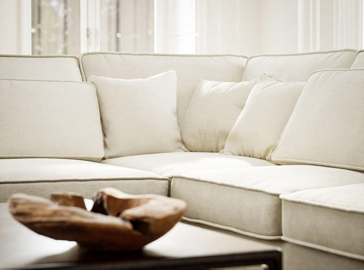 ECKSOFA Kirou Creme Chenille-Stoff - Links Seite - Creme/Schwarz, Holz/Holzwerkstoff (225/311cm) - Maison de Reve