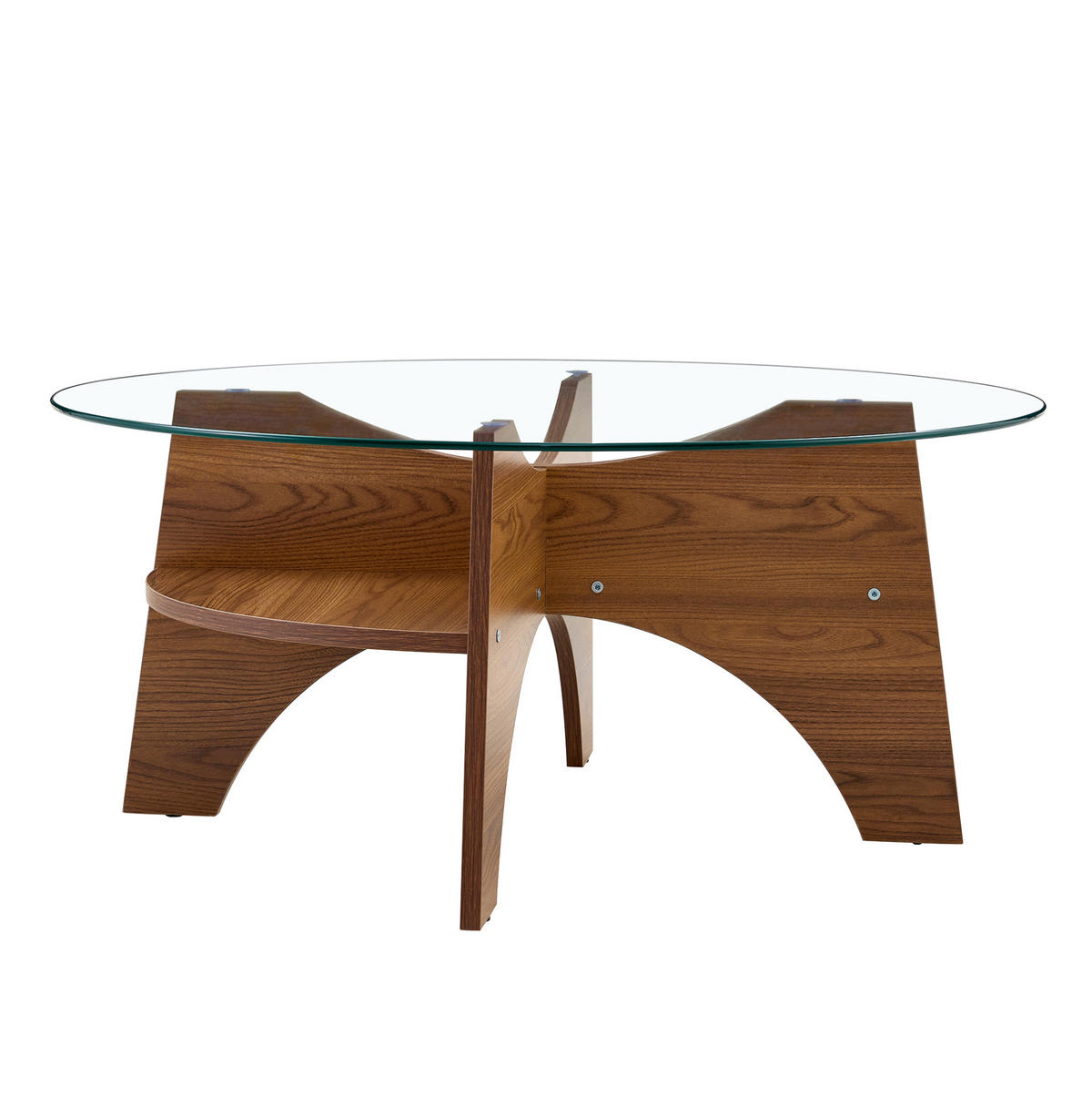 COUCHTISCH aus Sicherheitsglas und MDF 80x80x36 cm Transparent/Nussbaum-Optik - Walnussfarben, Holzwerkstoff (80/80/36cm) - IVMEU