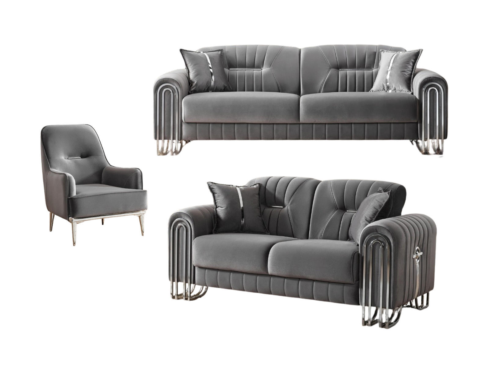 SITZGARNITUR Bogota, Grau Stellvariante 3+2+1 - Grau, Holzwerkstoff/Metall (240/87/98cm)