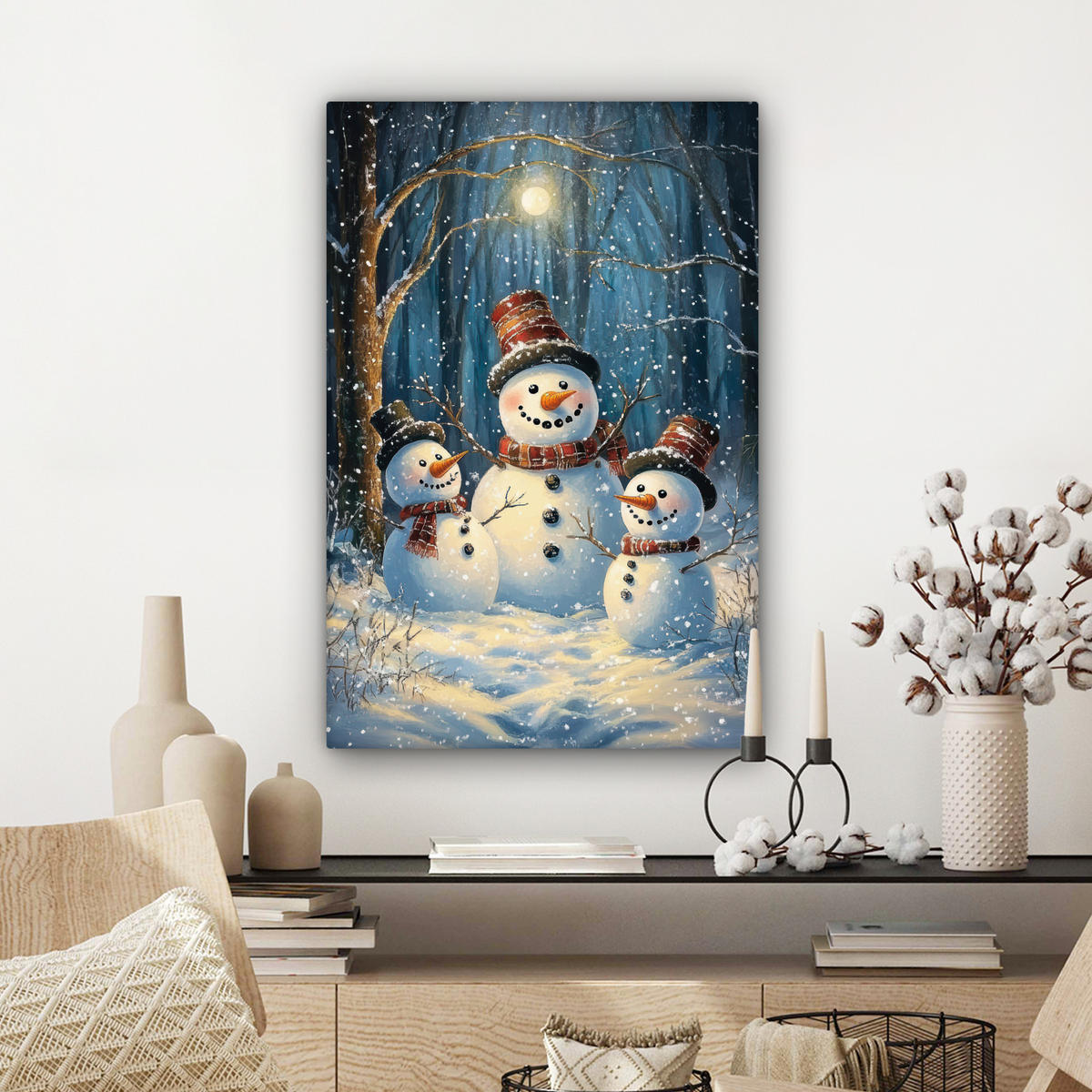 LEINWANDBILD Schneemann - Schnee - Winter - Wald Wanddeko 40x60 cm - Hellblau, Textil (40/60cm) - MuchoWow
