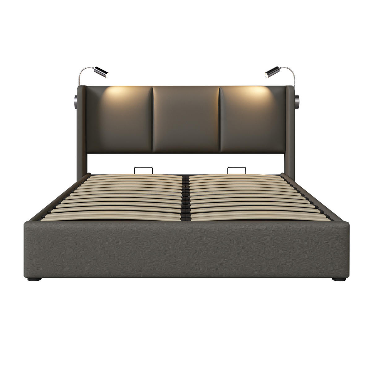 BETT mit Bettkasten 160x200 cm PU Grau mit Lattenrost - Grau, Metall (160/200cm) - Meubliv