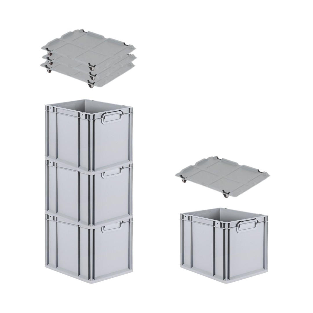 EUROBOX 4x Nextgen Economy Mit Auflagedeckel Grau/Schwarz Griffe Geschlossen - Schwarz, Kunststoff (30/32/40cm) - PROREGAL