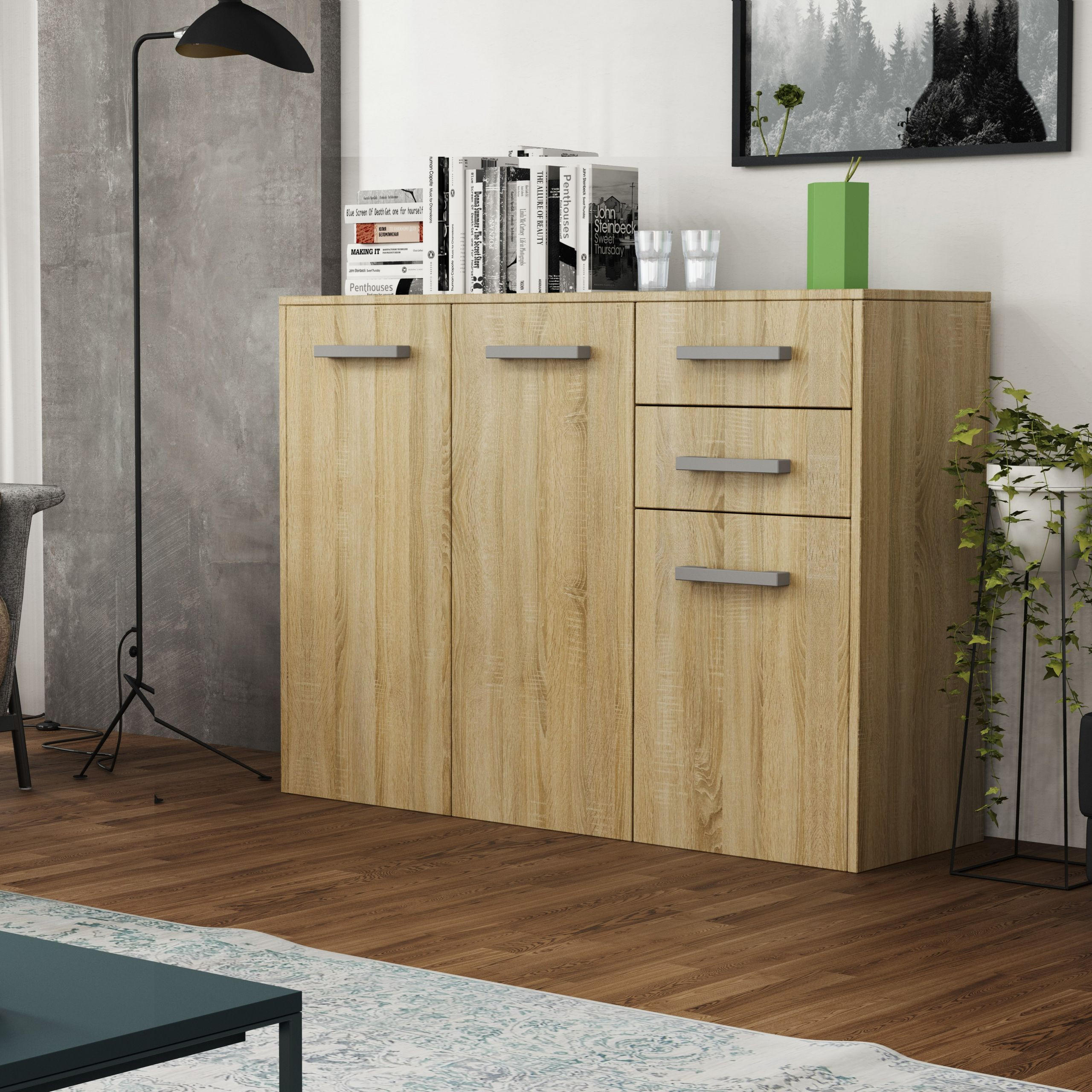 KOMMODE SCALINI 113/82/33 cm mit 2 Schubladen 3 Türen Sonoma Eiche - Sonoma Eiche, Holzwerkstoff (113/82/33cm) - MASSENO