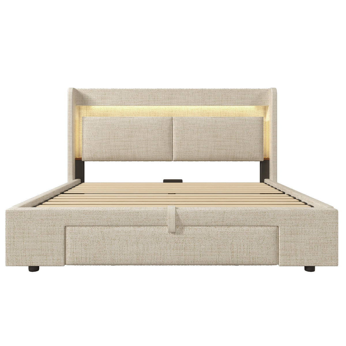 POLSTERBETT 160/200 cm Beige mit Stauraum, LED-Beleuchtung und USB- und Type-C-Anschlüssen - Beige, Textil (160/200cm) - Flora Grace