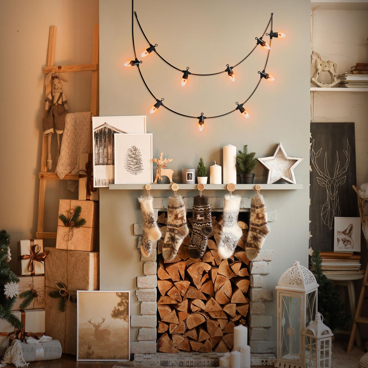 LICHTERKETTE mit Flammeneffekt 360 cm 10 Glühbirnen E14 Innen/Außen - Schwarz, Kunststoff (360cm) - ECD-Germany