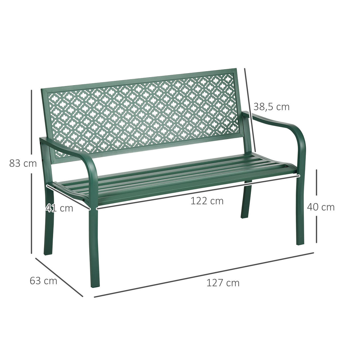 SITZBANK MIT BLUMENMUSTER, max. 240 kg, 127 x 63 x 83 cm, Stahl, Dunkelgrün - Dunkelgrün, Metall (127/83/63cm) - Outsunny