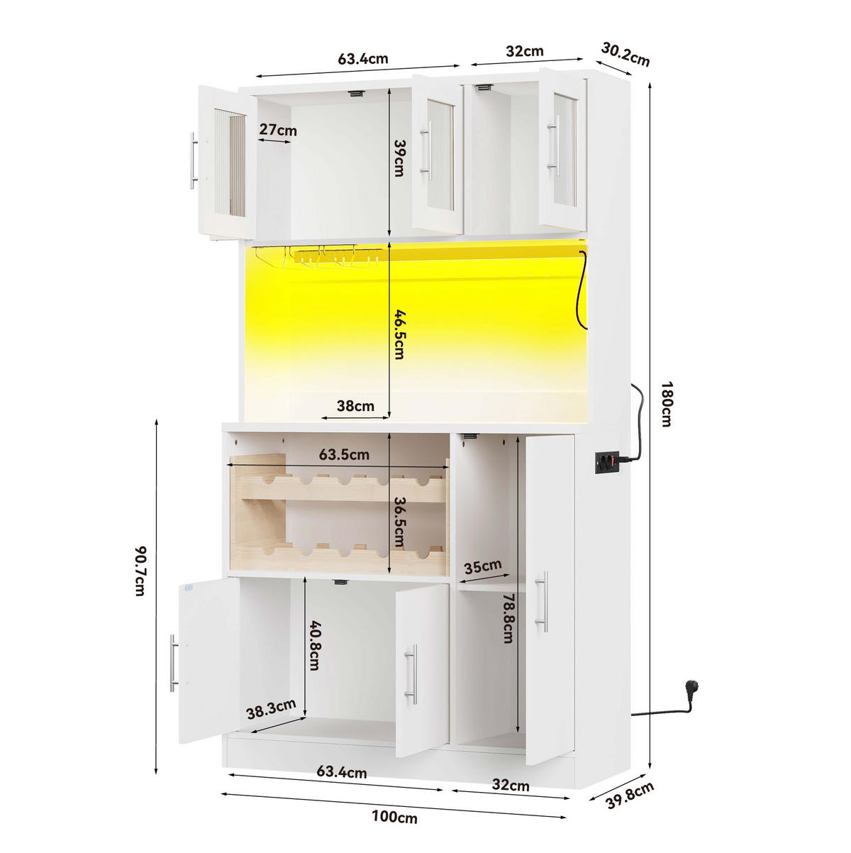 BUFFET 100/180/40 cm Weiß aus MDF mit RGB-LED und Steckdosenleiste - Weiß, Holzwerkstoff (40/180/100cm) - OKMYHOME
