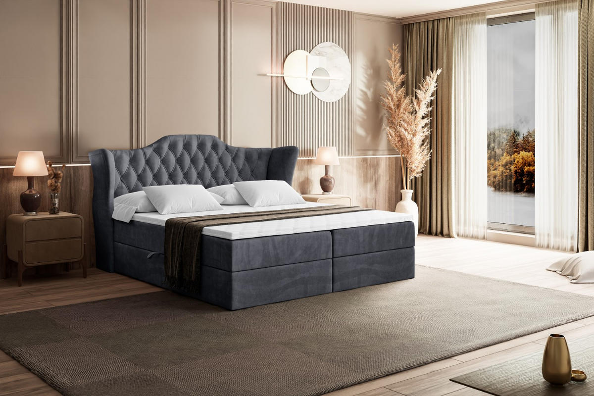 BOXBETT mit Matratze H4 und Lattenrost - VILA - 180x200 cm - H4 - Dunkelgrau - Dunkelgrau, Holzwerkstoff (180/200cm) - ALTDECOR