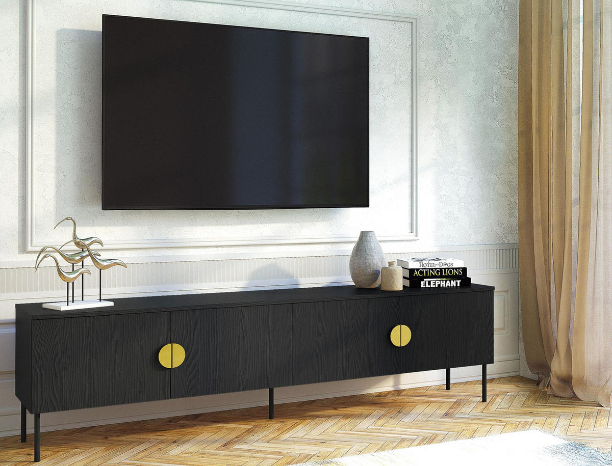 LOWBOARD Brunelli 4T Dunkelgrau 200/54/40 cm – mit Kabeldurchlass - Dunkelgrau/Schwarz, Holzwerkstoff/Metall (200/54/40cm) - AX Living