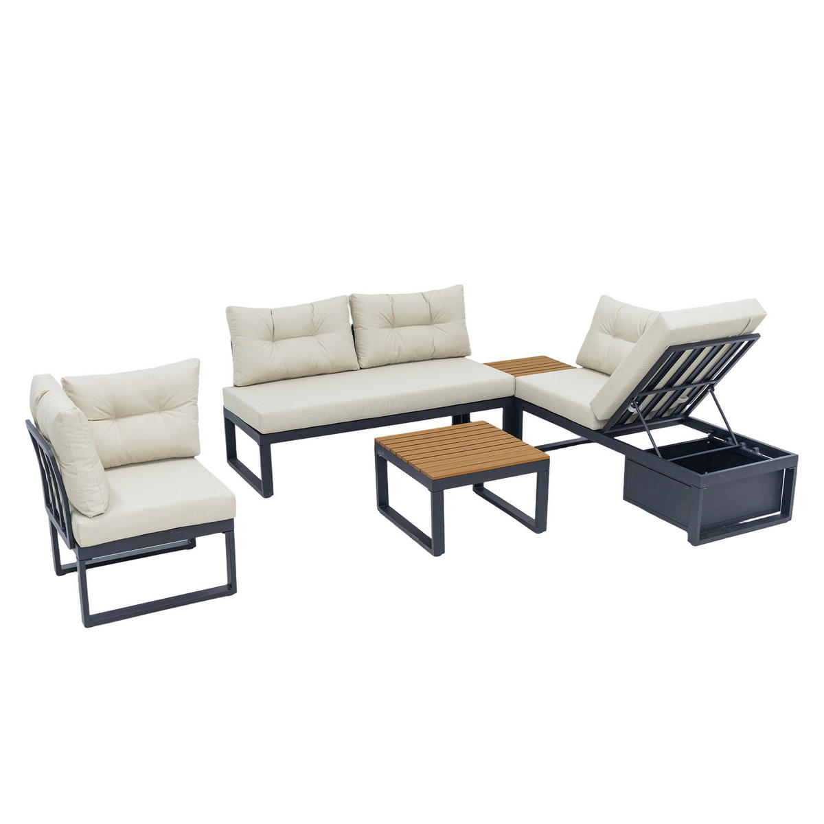 LOUNGEGARNITUR, Gartenlounge-Set, L-/U-Form Gartenmöbel Set,Beige - Beige, Metall - LVHOM