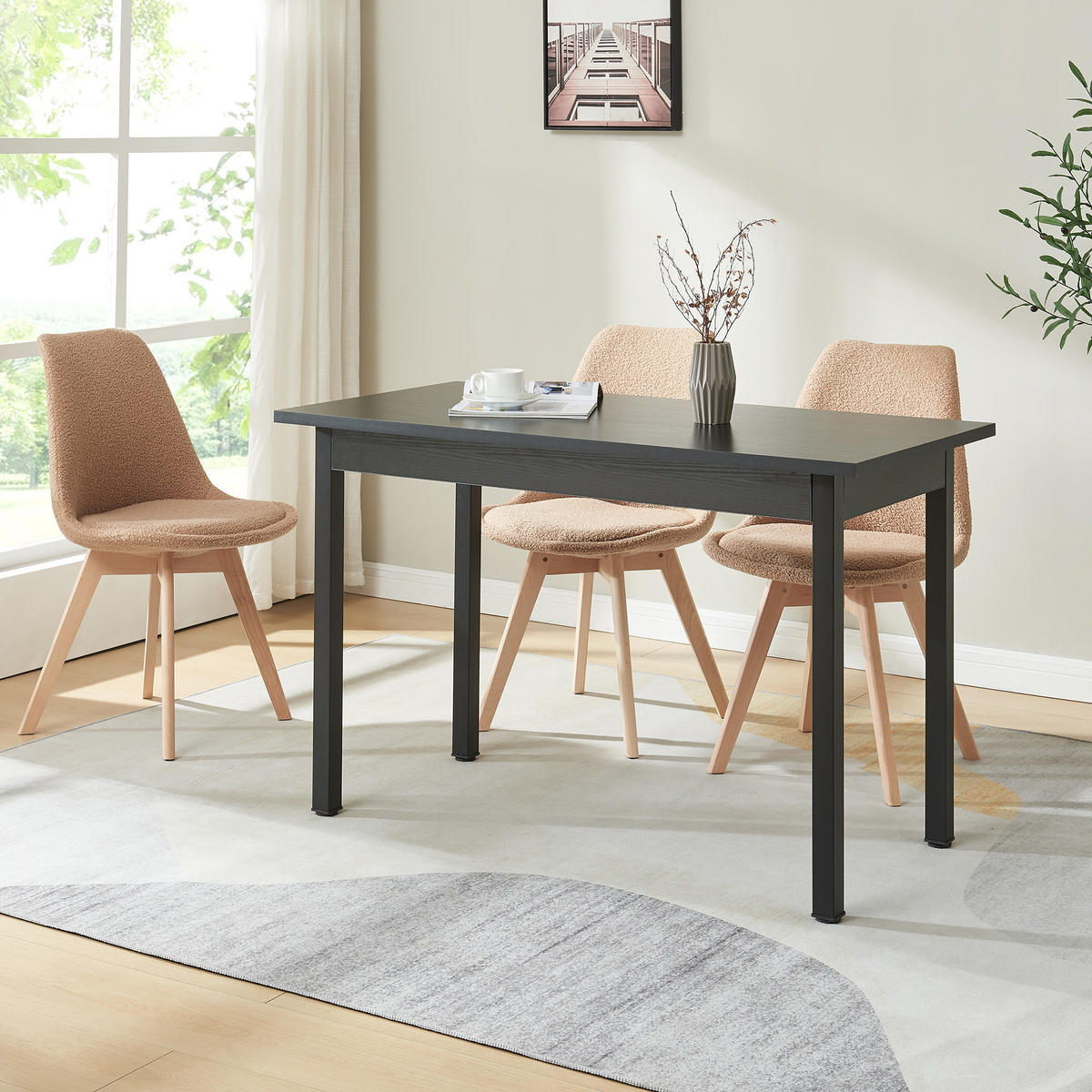 JÍDELNÍ STŮL Den Haag - černá, kov/kompozitní dřevo (60/120/75cm) - [en.casa]