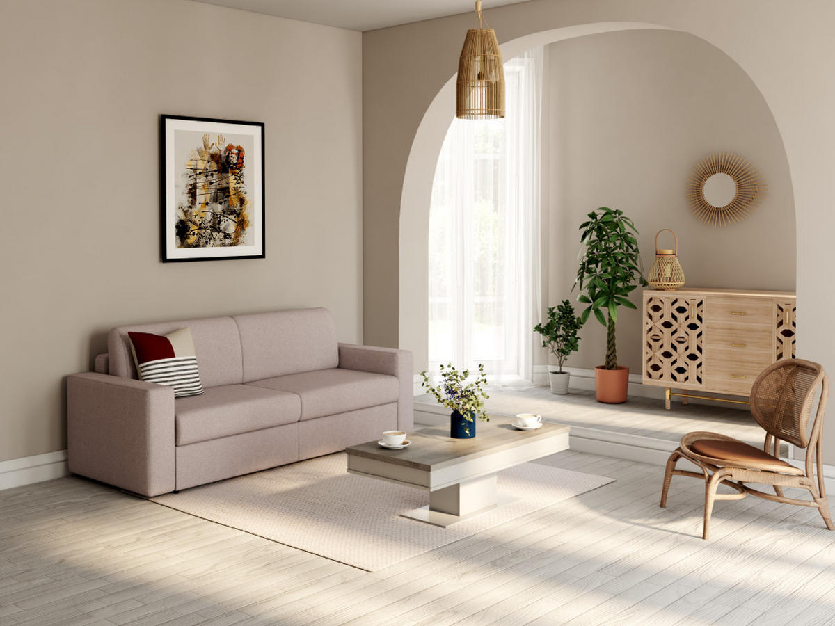 COUCHTISCH mit Stauraum - Eichenholz-Optik - Weiß - ASTULIA - Naturfarben, Holz (146/59/40.2cm) - Vente-Unique
