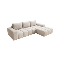 ECKSOFA Cento, L-Form, Ottomane rechts, Teddy-Bouclé-Stoff, 285x56x180 cm, BeigeBeige - Creme, Holz (285/180cm) - PROMETO Möbel