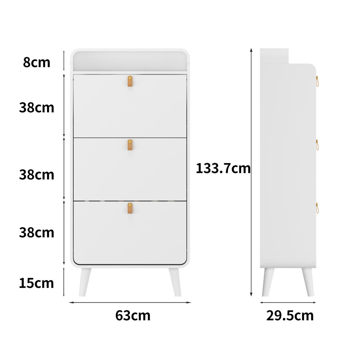 SCHUHSCHRANK aus MDF & Melamin in Weiß mit 3 Klapptüren - Weiß, Holzwerkstoff (63/133.7/29.5cm) - Modfu
