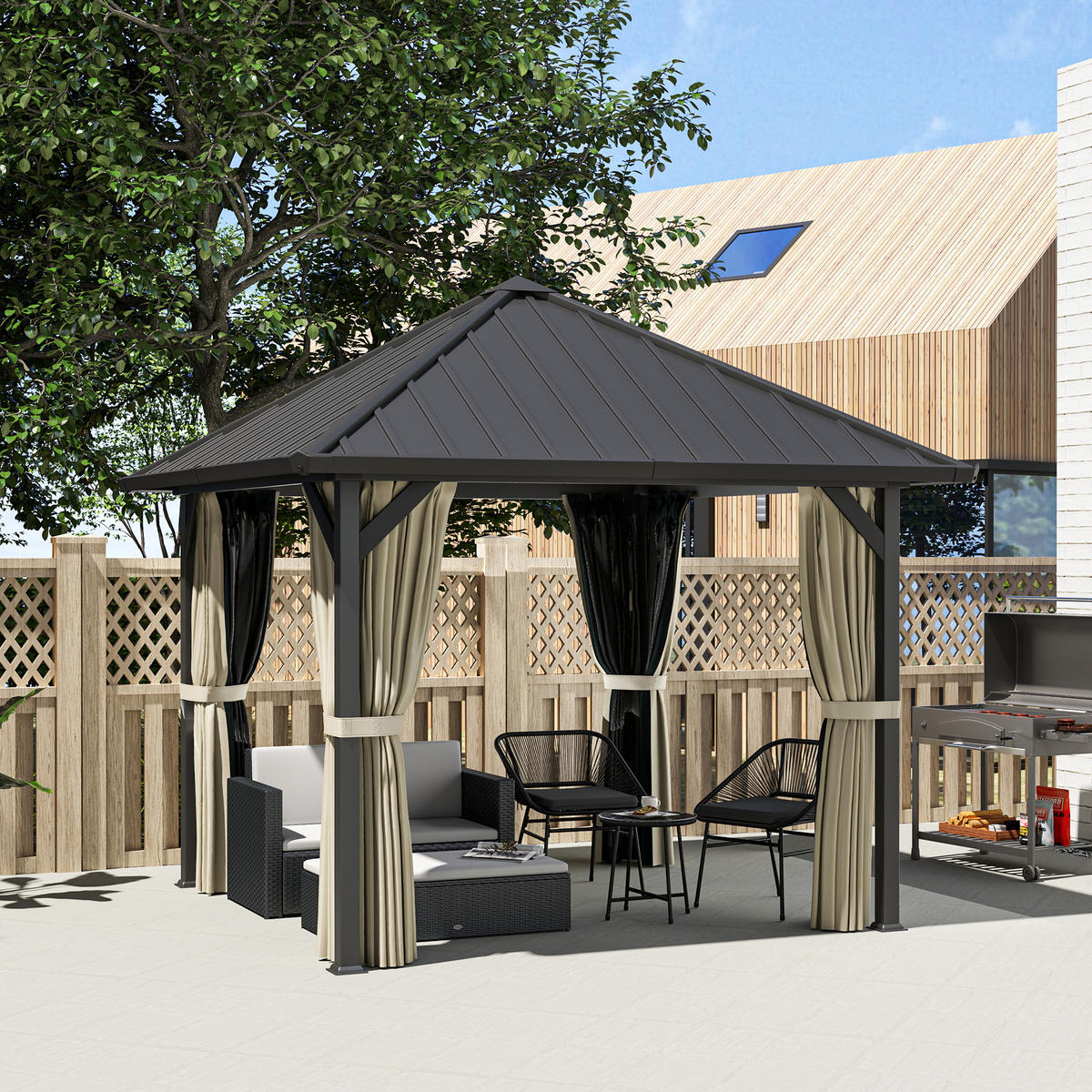 PAVILLON mit Hardtop ca. 3x3 m - Dunkelgrau, Metall (304/297/304cm) - Outsunny