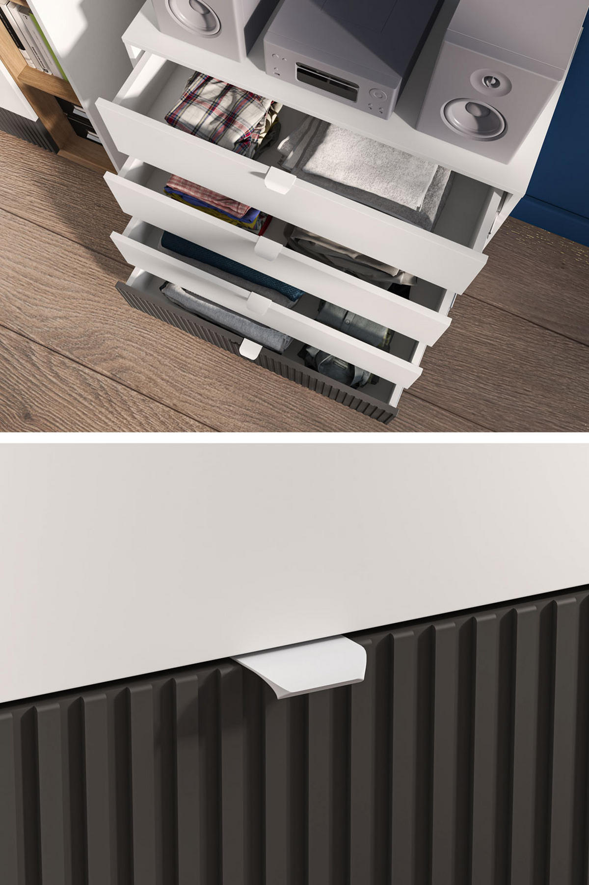 KOMMODE Torino Weiß / Eiche Castello / Graphit 82 / 40 / 86cm - Weiß/Braun, Holz/Holzwerkstoff (82/86/40cm) - Feldmann-Wohnen