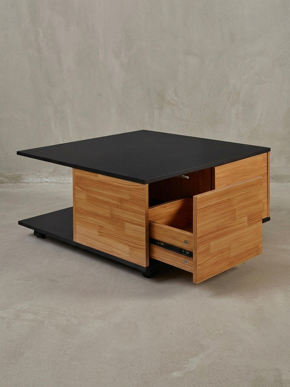 COUCHTISCH mit Rollen, Melaminharzbeschichtung und 2 Schubladen, Anthrazit 70x70x36 cm - Anthrazit/Schwarz, Holz (70/70/36cm) - KADIMA DESIGN