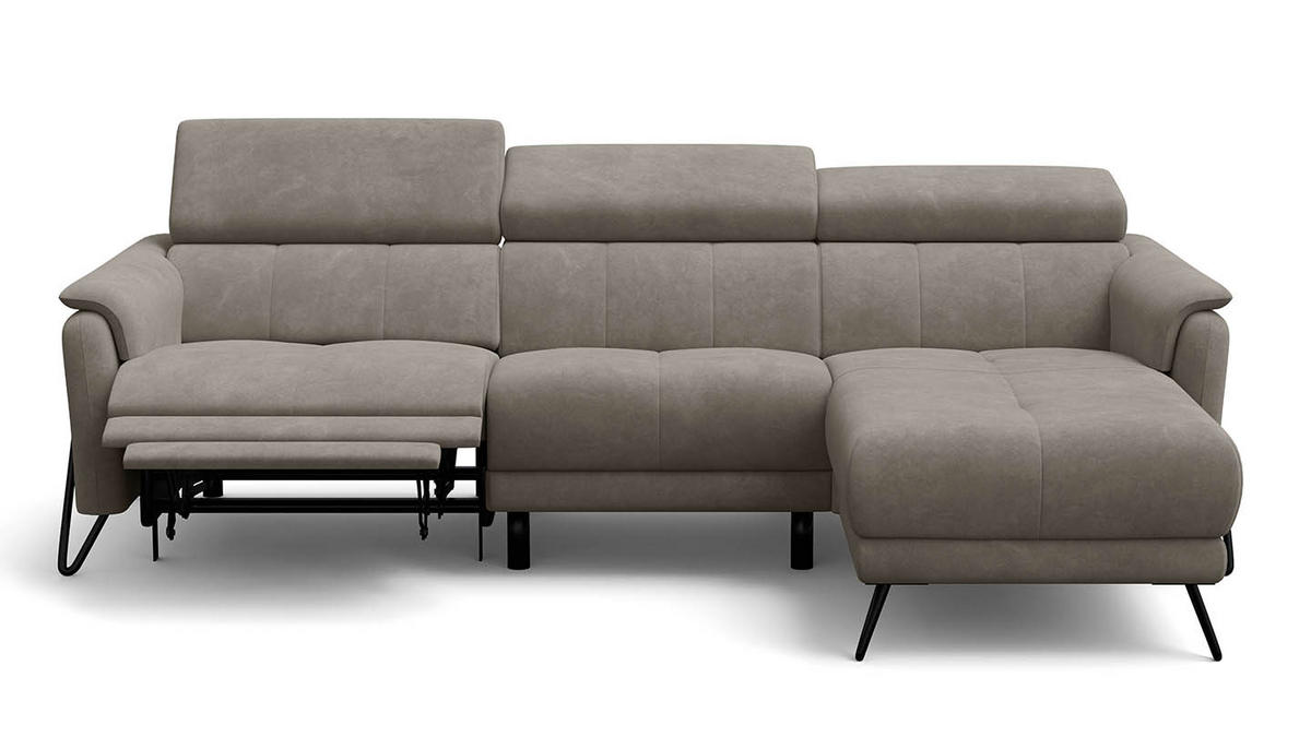 ECKSOFA RODEN 4-Sitzer mit Relax, beige, Veloursstoff - Beige, Holz/Textil (268/92cm) - Wozimo