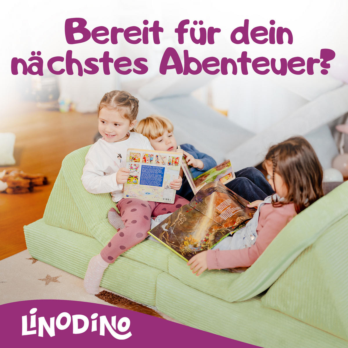 KINDERSOFA Spielparadies - Hellgrün, Textil (66/52/150cm) - Linodino