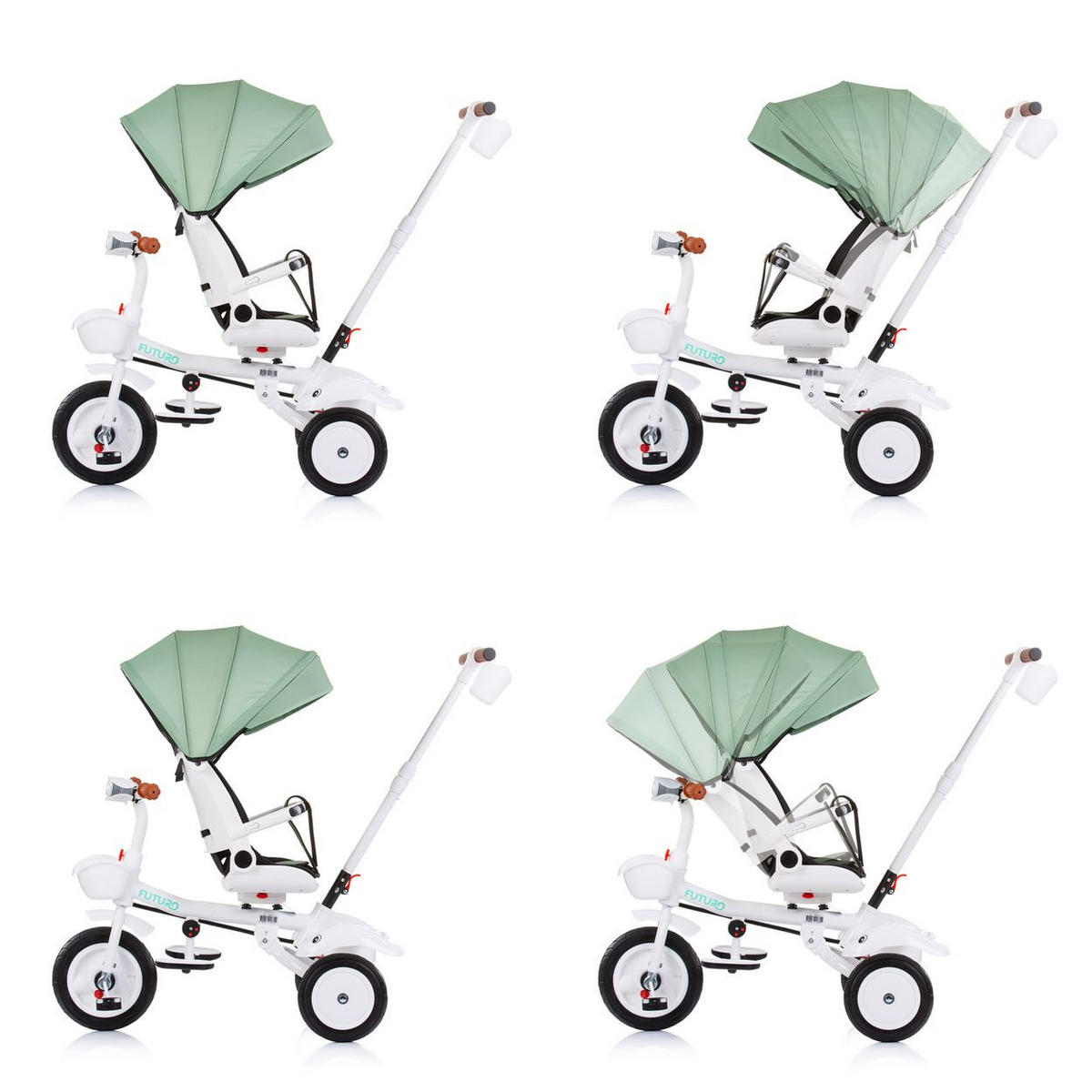 DREIRAD Futuro 2 in 1 faltbar grün Becherhalter, Musik, Licht, Gummiräder - Grün, Metall (90/50/95cm) - Chipolino