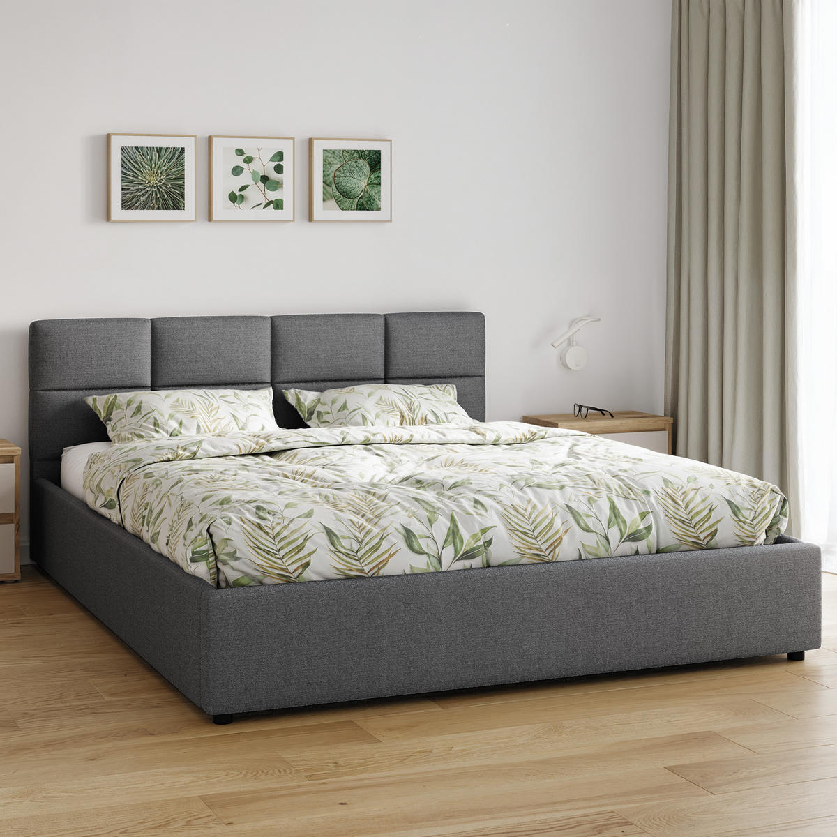 POLSTERBETT 160×200 mit Bettkasten und Lattenrost Mika 028-28 Grau Geflochten - Grau, Holz/Textil (160/200cm) - Jana