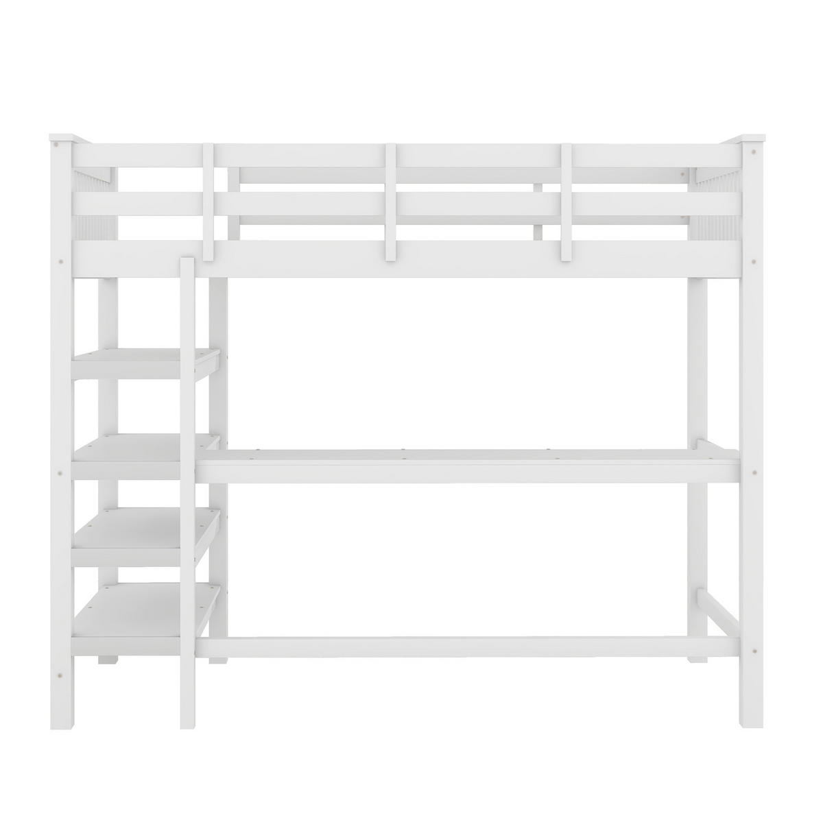 HOCHBETT mit Schreibtisch und Regalen 90x200 cm Kiefernholz Weiß - Weiß, Holzwerkstoff (90/200cm) - Beauniv