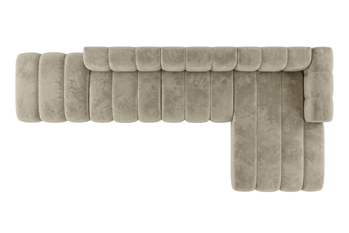 ECKSOFA Modulares In L-Form Mit Hocker, Velvet-Stoff Riviera, Beige, Rechts, GRAND - Beige, Holz (386/179cm) - Kaiser Möbel