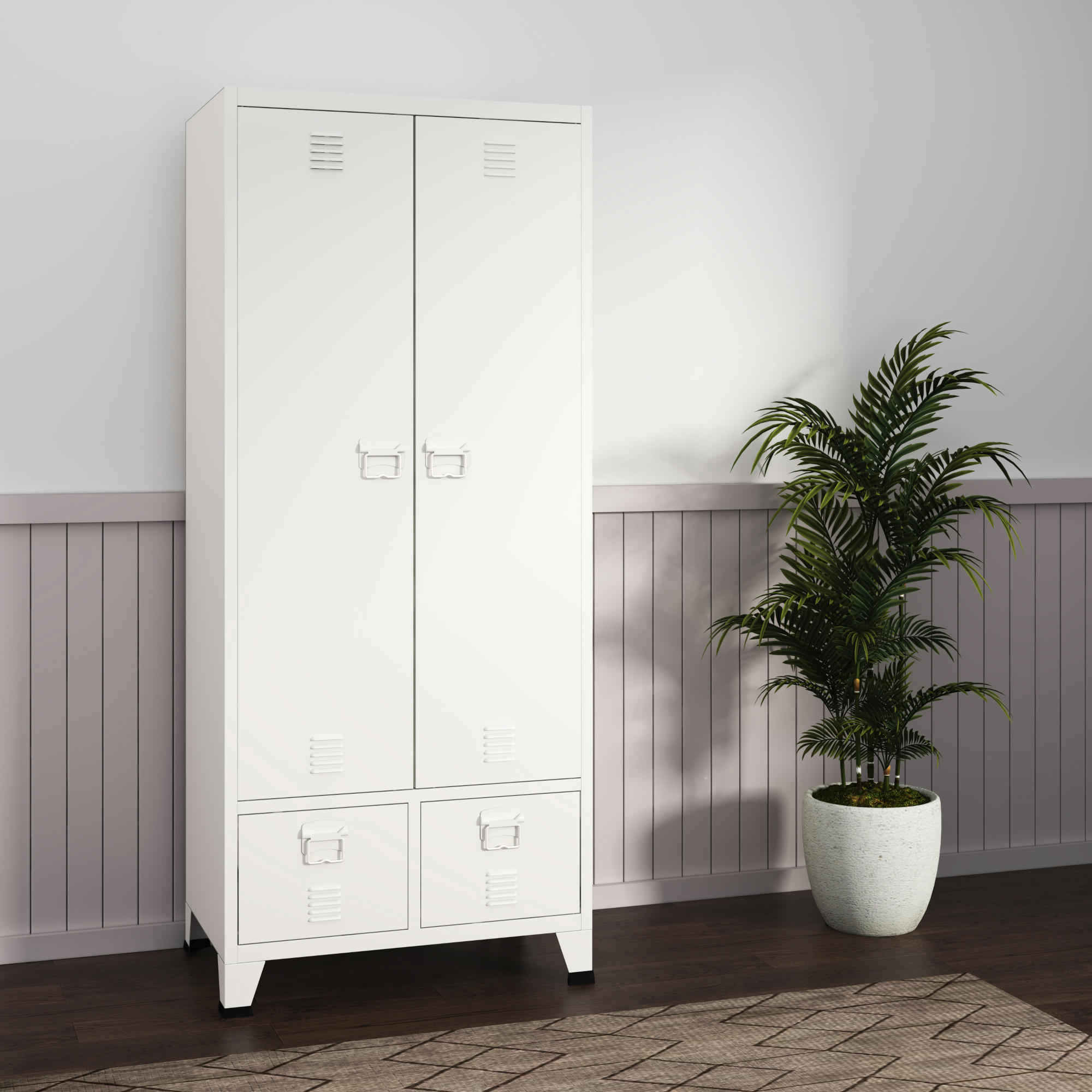 KLEIDERSCHRANK Hankasalmi - Weiß, Metall (90/180/40cm) - [en.casa]