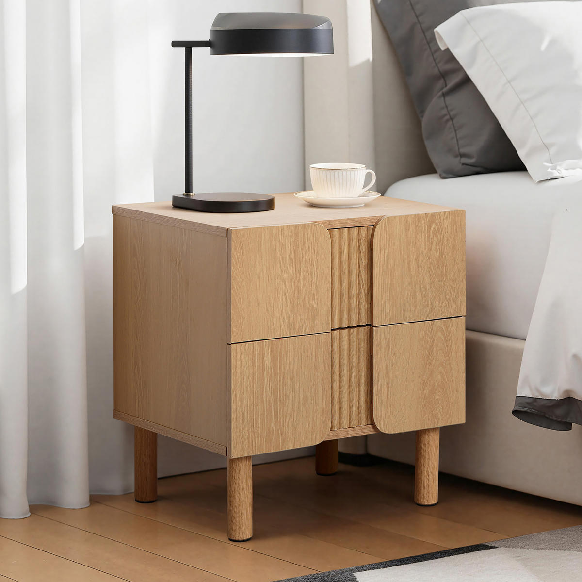 NACHTTISCH mit 2 Schubladen Beistelltisch | B45 x T41 x H52 cm - Eichefarben, Holzwerkstoff (45/52/40.5cm) - Hometopia