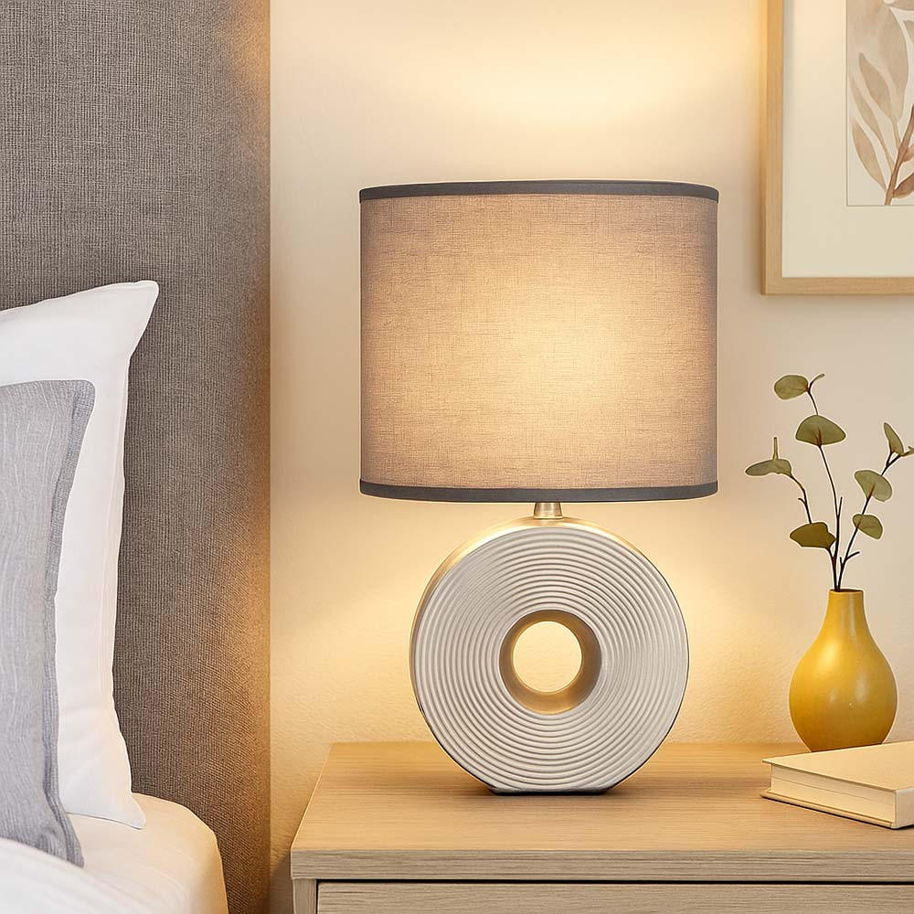 LED TISCHLEUCHTE Keramik Silber Anthrazit - Silberfarben, Textil (23/13/38cm)