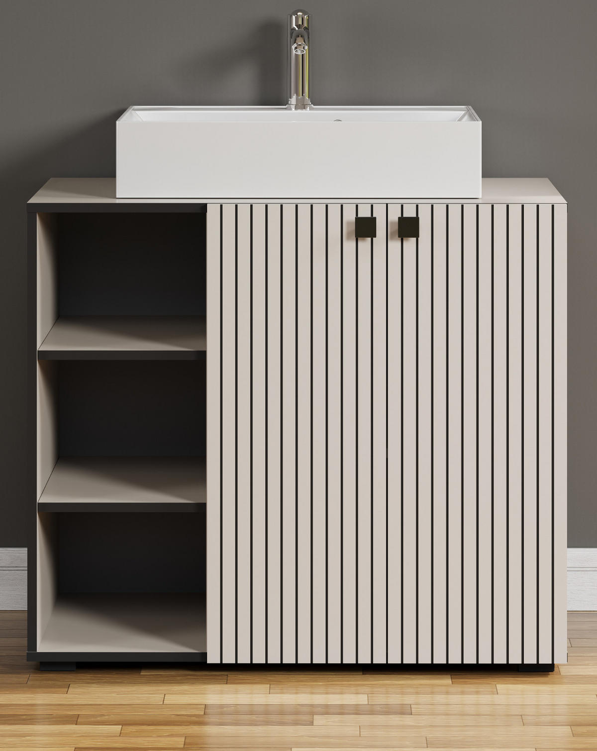 WASCHTISCH Kaschmir, Grau 90 cm, Set inklusive Waschbecken - Kaschmir/Schwarz, Holzwerkstoff/Metall (90/91/53cm) - Top.Furn