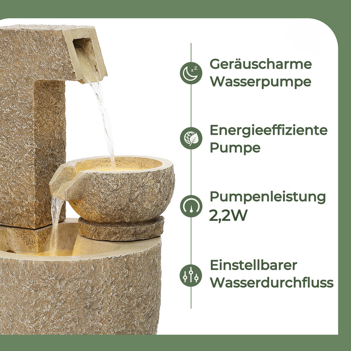 POLYRESIN-GARTENBRUNNEN, 2-stuf. Kaskade, 76x37,5x37,5cm, Garten/Balkon/Terrasse - Braun, Kunststoff (37.5/37.5/76cm) - Hometopia