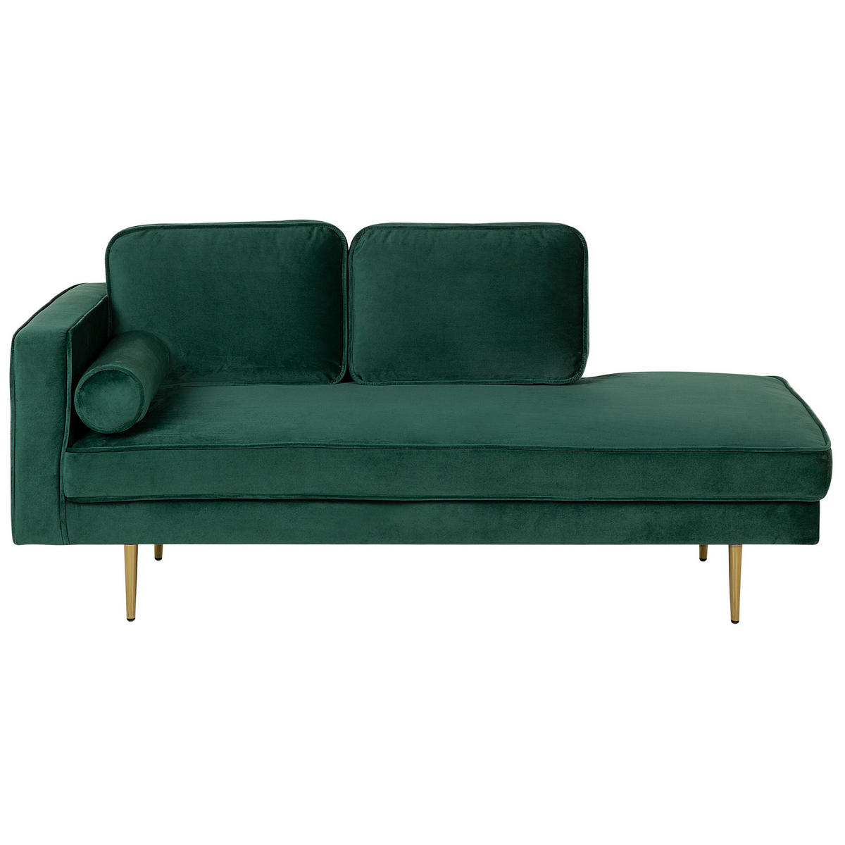 CHAISELONGUE Samtstoff smaragdgrün linksseitig Miramas - Goldfarben/Grün, Textil (171/63/79cm) - Beliani