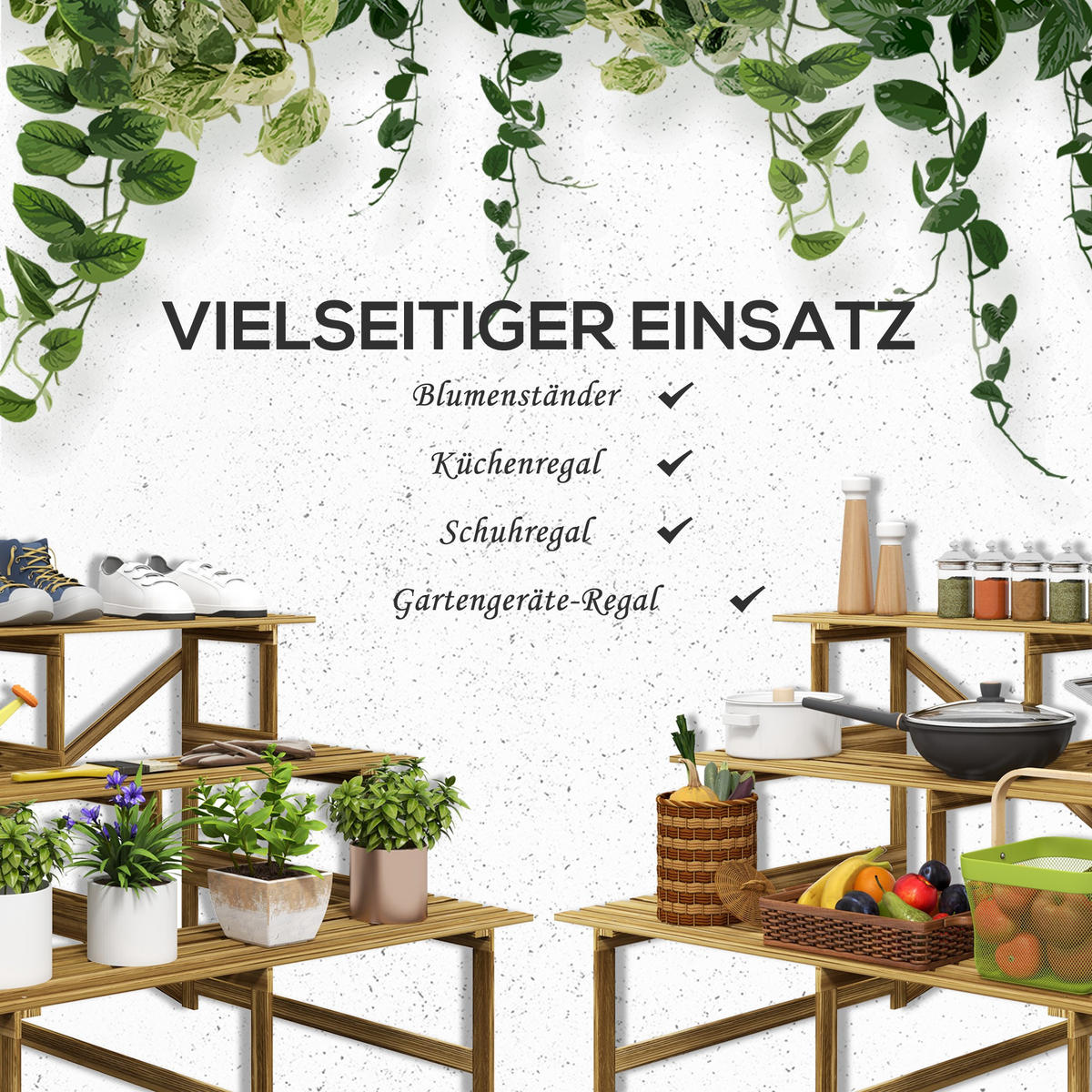 PFLANZENTREPPE, Tannenholz, Verkohlt - Braun, Holz (80/78/120cm) - Outsunny